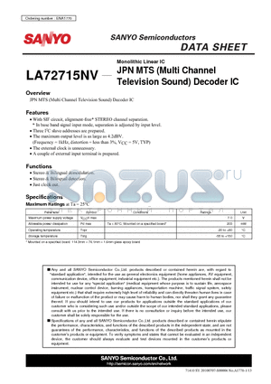 LA72715NV datasheet - JPN MTS (Multi Channel Television Sound) Decoder IC