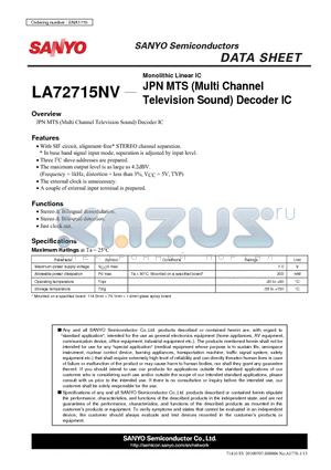 LA72715NV_12 datasheet - JPN MTS (Multi Channel Television Sound) Decoder IC