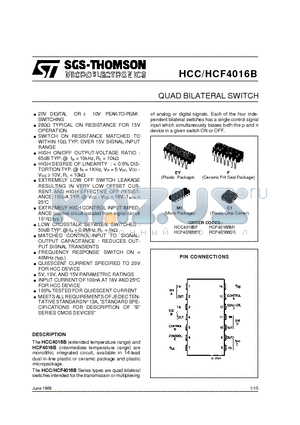 HCC4016BF datasheet - QUAD BILATERAL SWITCH