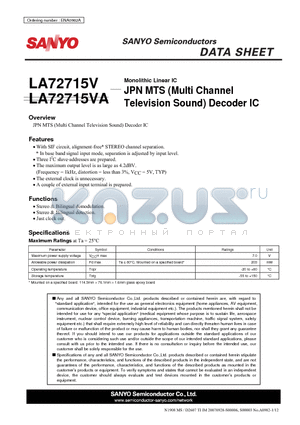 LA72715V datasheet - JPN MTS (Multi Channel Television Sound) Decoder IC