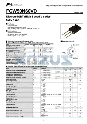 FGW50N60VD datasheet - Discrete IGBT (High-Speed V series) 600V / 50A