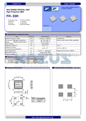 FH-33H datasheet - MHz RANGE CRYSTAL UNIT High Frequency SMD