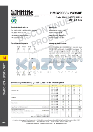 HMC239S8_10 datasheet - GaAs MMIC SPDT SWITCH DC - 2.5 GHz