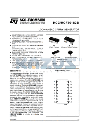 HCC40182BF datasheet - LOOK-AHEAD CARRY GENERATOR