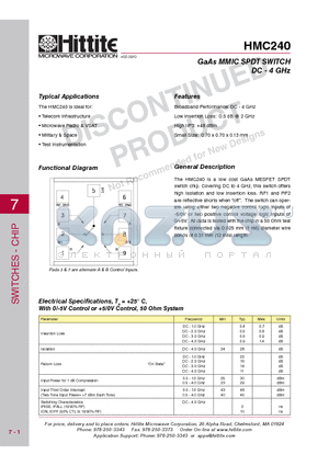 HMC240_10 datasheet - GaAs MMIC SPDT SWITCH DC - 4 GHz