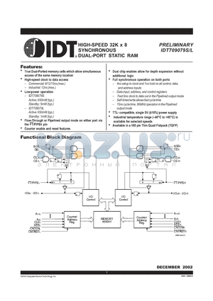 IDT709079S datasheet - HIGH-SPEED 32K x 8 SYNCHRONOUS DUAL-PORT STATIC RAM