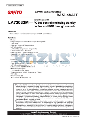 LA73033M datasheet - Monolithic Linear IC I2C bus control (excluding standby control and RGB through control)
