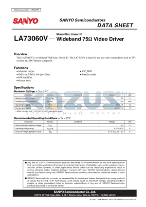 LA73060V datasheet - Monolithic Linear IC Wideband 75Y Video Driver