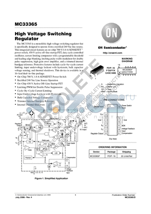 MC33365P datasheet - High Voltage Switching Regulator