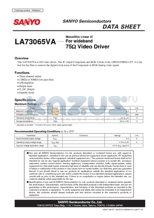 LA73065VA datasheet - Monolithic Linear IC For wideband 75Y Video Driver
