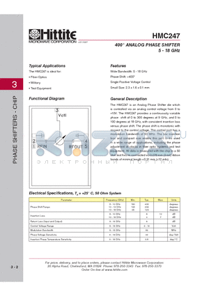 HMC247 datasheet - 400` ANALOG PHASE SHIFTER 5 - 18 GHz