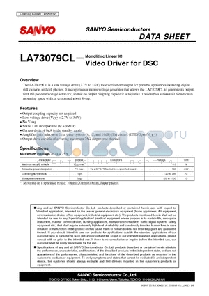 LA73079CL datasheet - Monolithic Linear IC Video Driver for DSC