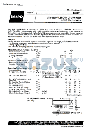 LA7311 datasheet - VTR-Use PAL/Secam Discriminator S-VHS Discriminator