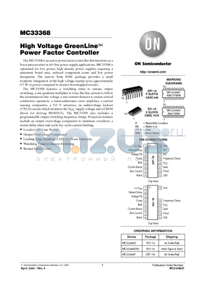 MC33368 datasheet - High Voltage GreenLine Power Factor Controller