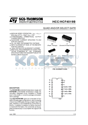 HCC4019B datasheet - QUAD AND/OR SELECT GATE