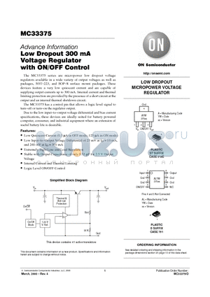 MC33375 datasheet - LOW DROPOUT MICROPOWER VOLTAGE REGULATOR