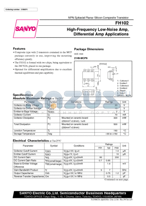 FH102 datasheet - High-Frequency Low-Noise Amp, Differential Amp Applications