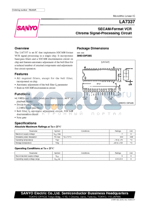 LA7337 datasheet - SECAM-Format VCR Chroma Signal-Processing Circuit
