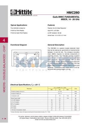 HMC260_09 datasheet - GaAs MMIC FUNDAMENTAL MIXER, 14 - 26 GHz