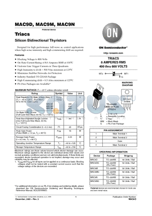 MAC9M datasheet - Triacs Silicon Bidirectional Thyristors