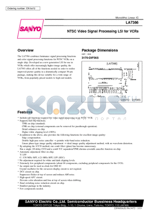 LA7386 datasheet - NTSC Video Signal Processing LSI for VCRs