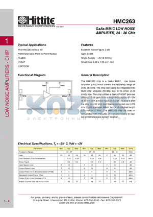 HMC263_07 datasheet - GaAs MMIC LOW NOISE AMPLIFIER, 24 - 36 GHz