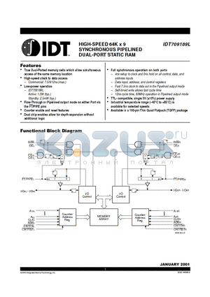 IDT709189L7PF datasheet - HIGH-SPEED 64K x 9 SYNCHRONOUS PIPELINED DUAL-PORT STATIC RAM