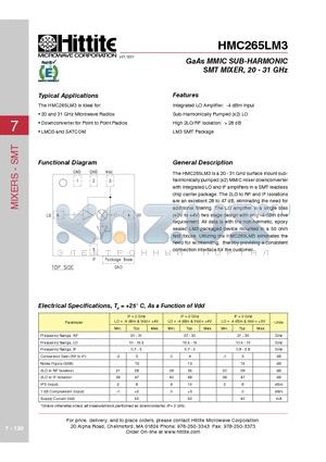 HMC265LM3 datasheet - GaAs MMIC SUB-HARMONIC SMT MIXER, 20 - 31 GHz