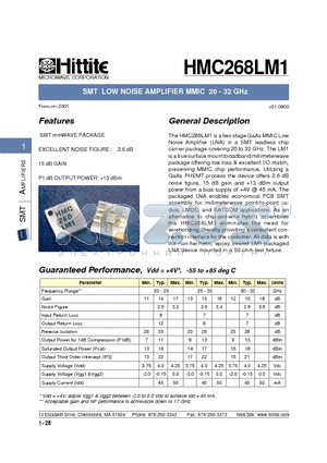 HMC268LM1 datasheet - SMT LOW NOISE AMPLIFIER MMIC 20 - 32 GHz