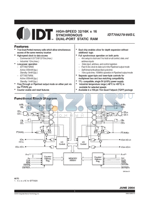 IDT709269L7G datasheet - HIGH-SPEED 32/16K x 16 SYNCHRONOUS DUAL-PORT STATIC RAM