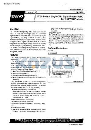 LA7425 datasheet - NTSC Format Single-Chip Processing IC for VHS VCR Products