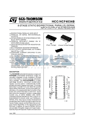 HCC4034BF datasheet - INPUT/OUTPUT BUS REGISTER 8-STAGE STATIC BIDIRECTIONAL PARALLEL/SERIAL