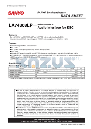 LA74308LP datasheet - Monolithic Linear IC Audio Interface for DSC
