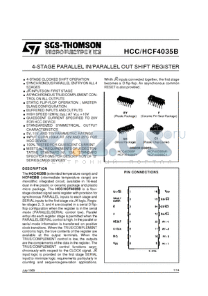 HCC4035B datasheet - 4-STAGE PARALLEL IN/PARALLEL OUT SHIFT REGISTER