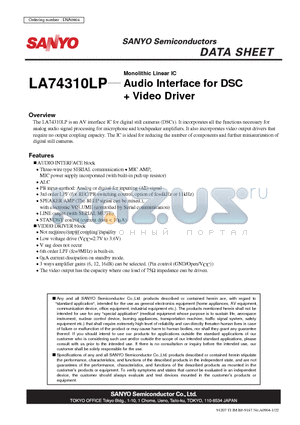 LA74310LP datasheet - Monolithic Linear IC Audio Interface for DSC  Video Driver
