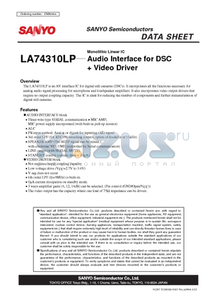 LA74310LP datasheet - Audio Interface for DSC  Video Driver