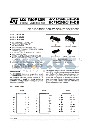 HCC4040BEY datasheet - RIPPLE-CARRY BINARY COUNTER/DIVIDERS