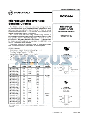 MC33464H-20CT1 datasheet - MICROPOWER UNDERVOLTAGE SENSING CIRCUITS