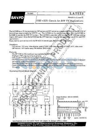 LA7535 datasheet - CIRCUIT FOR B/W TV APPLICATIONS