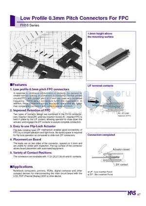 FH18-27S-0.3SHW datasheet - Low Profile 0.3mm Pitch Connectors For FPC