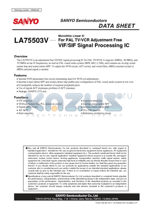 LA75503V_07 datasheet - For PAL TV/VCR Adjustment Free VIF/SIF Signal Processing IC