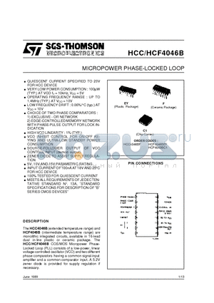 HCC4046B datasheet - MICRMICROPOWER PHASE-LOCKED LOOP _