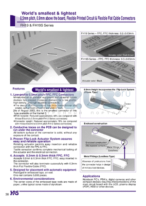 FH19-20S-0.5SH datasheet - 0.5mm pitch, 0.9mm above the board, Flexible Printed Circuit & Flexible Flat Cable Connectors