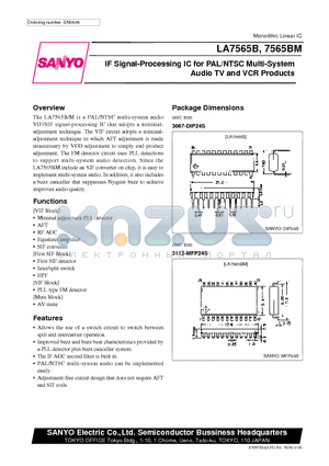 LA7565B datasheet - IF Signal-Processing IC for PAL/NTSC Multi-System Audio TV and VCR Products