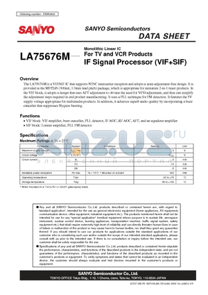 LA75676M datasheet - For TV and VCR Products IF Signal Processor (VIFSIF)