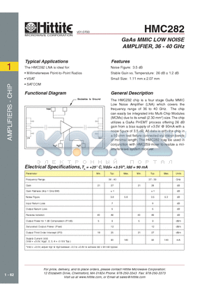 HMC282_00 datasheet - GaAs MMIC LOW NOISE AMPLIFIER, 36 - 40 GHz