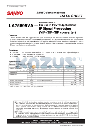 LA75695VA datasheet - For Use in TV/VTR Applications IF Signal Processing (VIFSIFSIF converter)