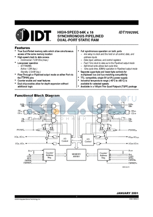 IDT709289L7PF datasheet - HIGH-SPEED 64K x 16 SYNCHRONOUS PIPELINED DUAL-PORT STATIC RAM