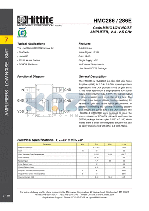 HMC286_10 datasheet - GaAs MMIC LOW NOISE AMPLIFIER, 2.3 - 2.5 GHz