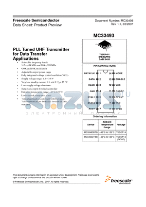 MC33493DTB datasheet - PLL Tuned UHF Transmitter for Data Transfer